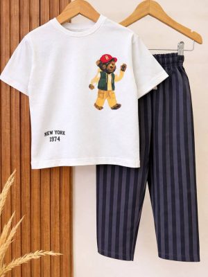 Erkek Çocuk Cizgili Takım Kısa Kollu