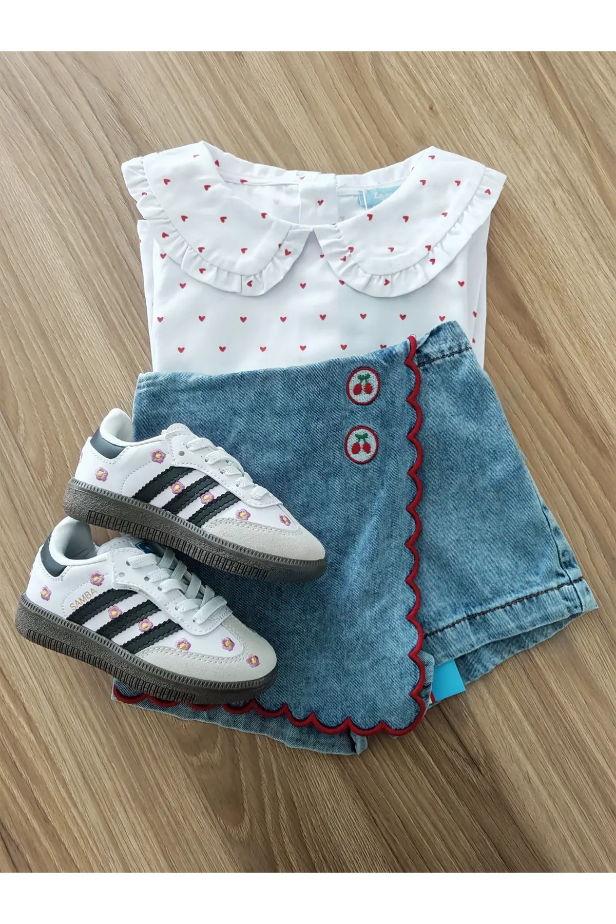 Kız şort etekli gömlek Takım