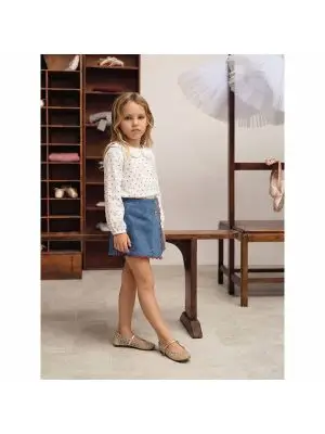 Kız Çocuk Kalp Desenli Gömlek ve Denim Şort Etek Alt Üst Takım